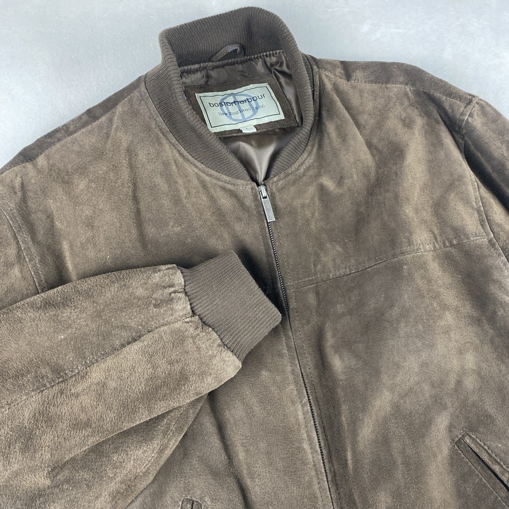 Vintage Boston Harbour Chocolate Brown Suede Leather Bomber Jacket Men's L 2000s